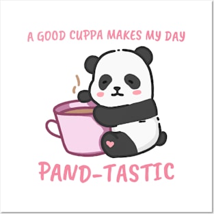 Panda bear hugging a cup of coffee Posters and Art